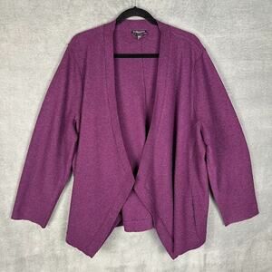 Eileen Fisher Sweater Womens 2X Purple Merino Wool Cardigan Pockets Quiet Luxury
